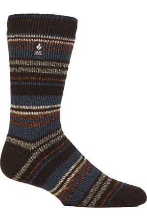 Heat Holders Mens Thermal Patterned Brushed Socks with Stripes for Winter - - Size UK 6-11