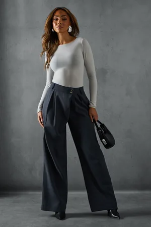 MissPap Womens Wide Leg Asymmetric Waistband Trousers - - Size 6 UK