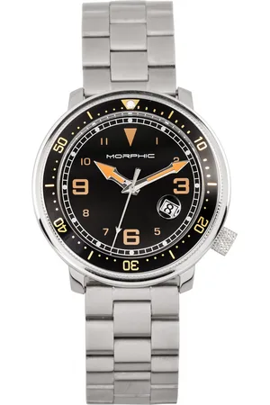 Morphic Mens M74 Series Leather-Band Watch w/Magnified Date Display - Stainless Steel - One Size