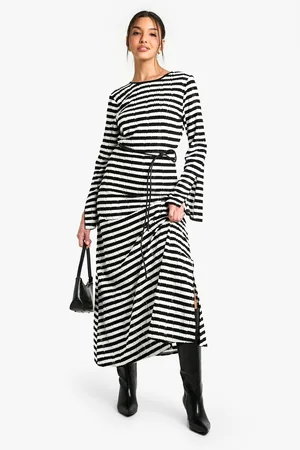 Boohoo Womens Textured Stripe Flare Sleeve Midaxi Dress - - Size 14 UK