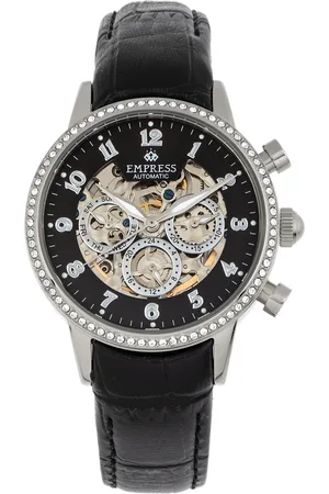 Empress Womens Beatrice Automatic Skeleton Dial Leather-Band Watch w/Day/Date - Stainless Steel - One Size