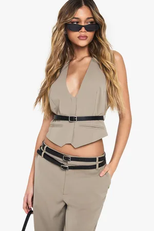 Boohoo Womens Woven Tailored Halterneck Belted Waistcoat - - Size 16 UK