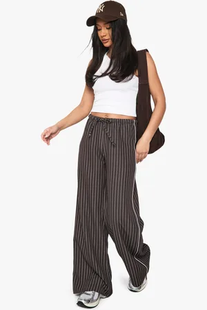 Boohoo Womens Pinstripe Drawcord Straight Leg Trousers - - Size 8 UK
