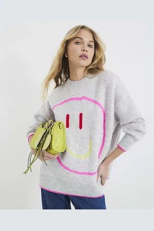 River Island Womens Jumper Smiley Face Oversized - Size Small