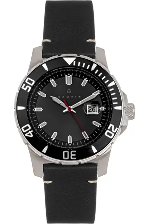 Nautis Mens Dive Pro 200 Leather-Band Watch w/Date - Stainless Steel - One Size