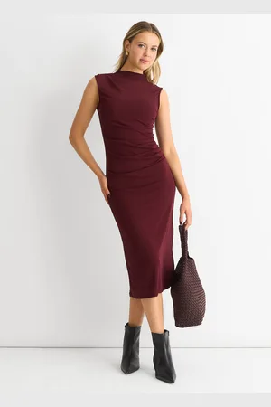 Gini London Womens Plain Ruched Jersey Midi Dress - - Size 16 UK
