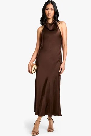 Boohoo Womens Textured Satin Halterneck Midaxi Dress - - Size 16 UK