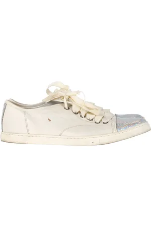 Lanvin Pre-owned Womens Snakeskin-Effect Cap Toe Sneakers in White Leather - - Size UK 5