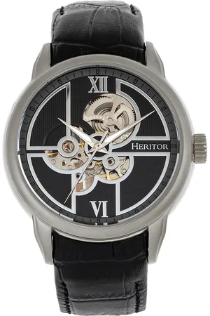 heritor automatic Mens Sanford Semi-Skeleton Leather-Band Watch - Stainless Steel - One Size
