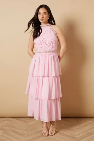 Oasis Womens Lace Tiered Halterneck Midi Dress - - Size 16 UK