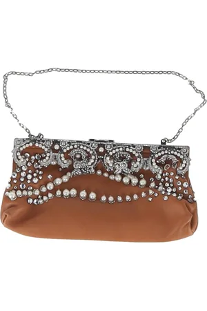 VALENTINO Pre-owned Womens Garavani Embellished Clutch Bag in Brown Leather - - One Size