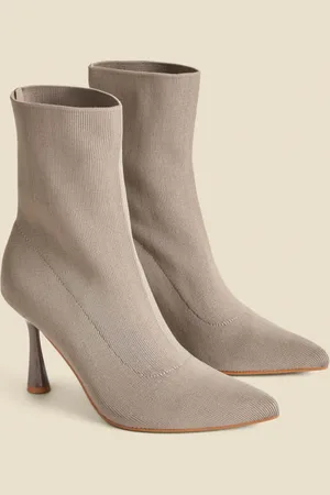 Sosandar Womens Taupe Flared Heel Sock Boot - - Size UK 7