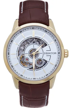 heritor automatic Mens Davies Semi-Skeleton Leather-Band Watch - Stainless Steel - One Size