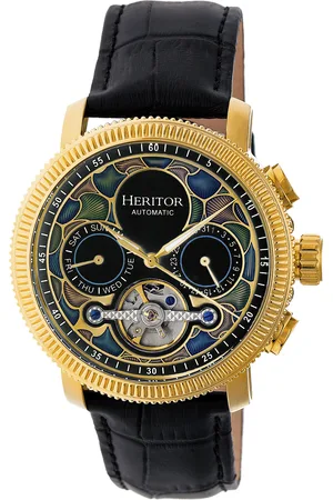 heritor automatic Aura Mens Semi-Skeleton Leather-Band Watch - Stainless Steel - One Size