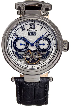 heritor automatic Mens Ganzi Semi-Skeleton Leather-Band Watch - Stainless Steel - One Size