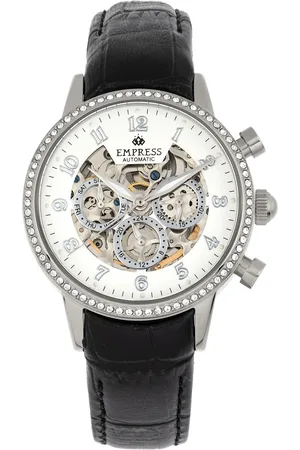 Empress Womens Beatrice Automatic Skeleton Dial Leather-Band Watch w/Day/Date - Stainless Steel - One Size