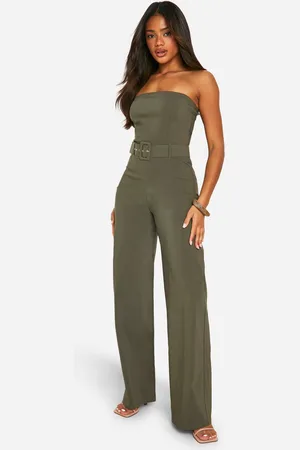 Boohoo Womens Belt Trim Bandeau Wide Leg Jumpsuit - Viscose - Size 16 UK