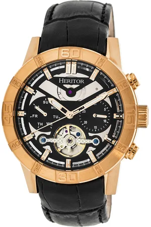 heritor automatic Mens Hannibal Semi-Skeleton Leather-Band Watch - Stainless Steel - One Size