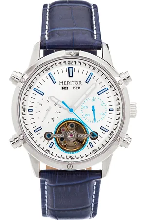 heritor automatic Mens Wilhelm Semi-Skeleton Leather-Band Watch w/Day/Date - Stainless Steel - One Size