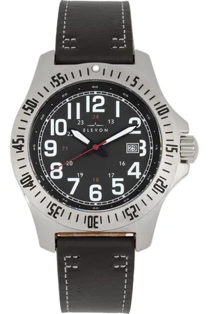 ELEVON Mens Aviator Leather-Band Watch w/Date - Stainless Steel - One Size