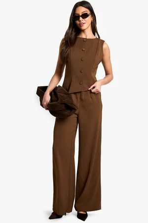 Boohoo Womens Waist Coat Wide Leg Jumpsuit - - Size 16 UK