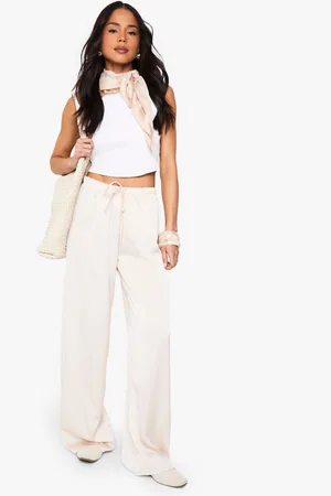 Boohoo Womens Satin Drawcord Fluid Wide Leg Trousers - - Size 12 UK