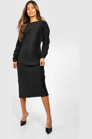 Boohoo Womens Wave Plisse Rouched Sleeve Midi Dress - - Size 8 UK