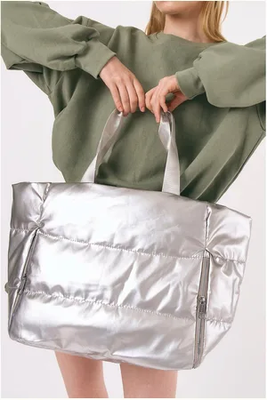 Azura Exchange Unisex Silvery Solid Zipper Puffer Large Tote Bag - Nylon - One Size