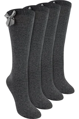 Sock Snob Kids Unisex Girls 4 Pack Knee High School Socks with Ribbon Bow