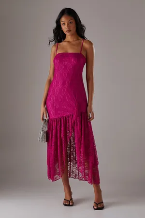 warehouse Womens Lace Strappy Drop Waist Ruffle Midi Dress - Polyamide - Size 12 UK