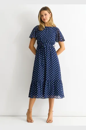 Gini London Womens Spot Chiffon Angel Sleeves Midi Dress - Size 12 UK