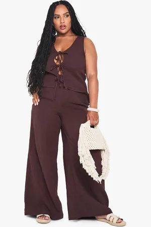 Boohoo Womens Plus Cheesecloth Elasticated Waist Trousers - Cotton - Size 28 UK