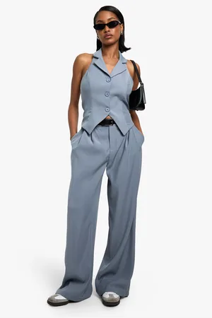 Boohoo Womens Woven Tailored Pleated Wide Leg Trousers - - Size 14 UK