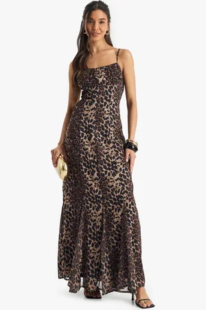 Boohoo Womens Leopard Printed Godet Hem Slip Dress - - Size 12 UK