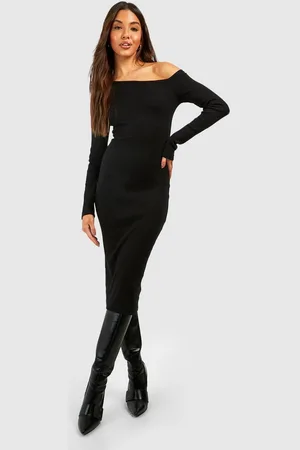 Boohoo Womens Assymetric Rib Long Sleeve Midi Dress - Cotton - Size 16 UK
