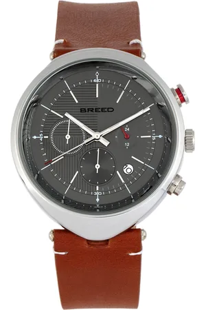 Breed Mens Tempest Chronograph Leather-Band Watch w/Date - Stainless Steel - One Size
