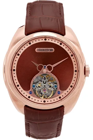 heritor automatic Mens Roman Semi-Skeleton Leather-Band Watch - - One Size