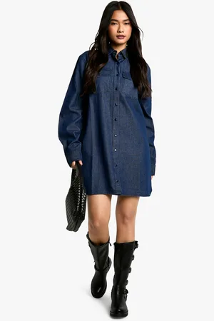 Boohoo Womens Denim Oversized Shirt Dress - Cotton - Size 6 UK