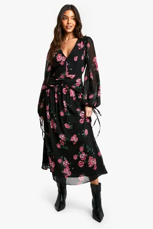 Boohoo Womens Floral Chiffon Ruched Waist Midaxi Dress - - Size 10 UK