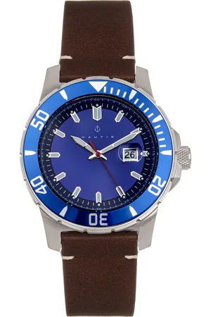 Nautis Mens Dive Pro 200 Leather-Band Watch w/Date - Stainless Steel - One Size