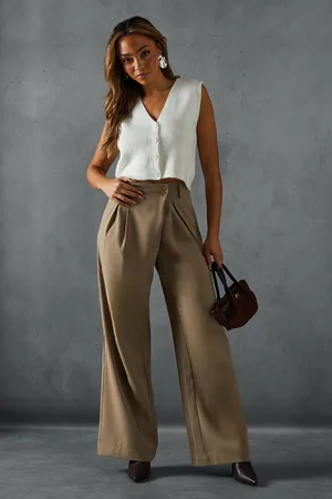 MissPap Womens Wide Leg Asymmetric Waistband Trousers - - Size 10 UK