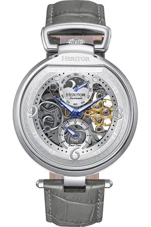 heritor automatic Mens Lincoln Leather-Band Skeleton Watch with Moon Phase - Stainless Steel - One Size