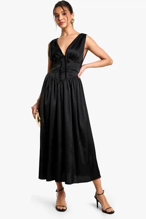 Boohoo Womens Satin Milkmaid Midaxi Dress - - Size 10 UK