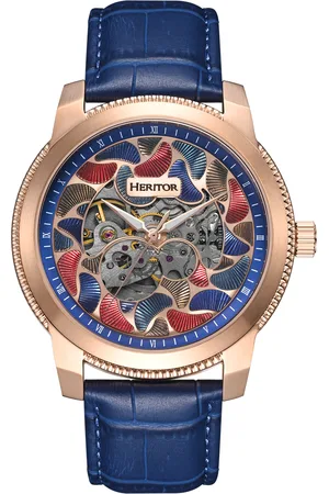 heritor automatic Mens Emmanuel Semi-Skeleton Leather-Band Watch - Stainless Steel - One Size