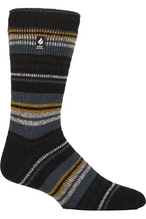 Heat Holders Mens Thermal Patterned Brushed Socks with Stripes for Winter - - Size UK 6-11