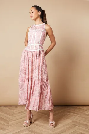 Oasis Womens Printed Hand Embellished Tiered Maxi Dress - - Size 8 UK
