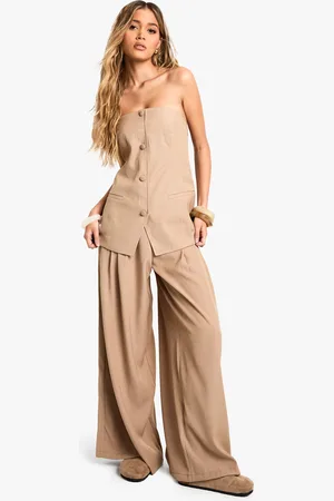 Boohoo Womens Tailored Pleated Wide Leg Trousers - - Size 14 UK