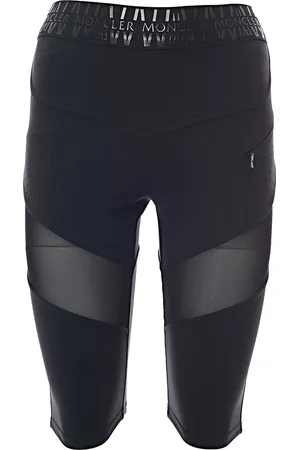 Moncler Womens Matt Technical Stretch Jersey Contrast Panel Cycling Shorts W Shiny Logo Waistband - - Size Small