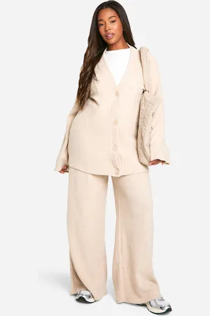 Boohoo Womens Plus Soft Rib Slouchy Cardigan & Wide Leg Trouser - - Size 28 UK