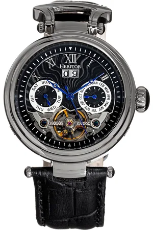 heritor automatic Mens Ganzi Semi-Skeleton Leather-Band Watch - Stainless Steel - One Size